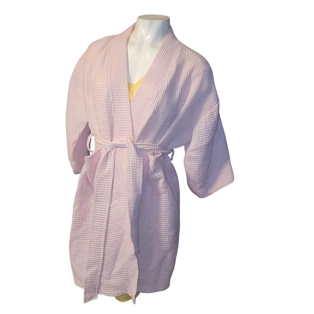 Aegean Apparel Waffle Knit Robe Pink Short Bathrobe Cozy Loungewear L/ XL